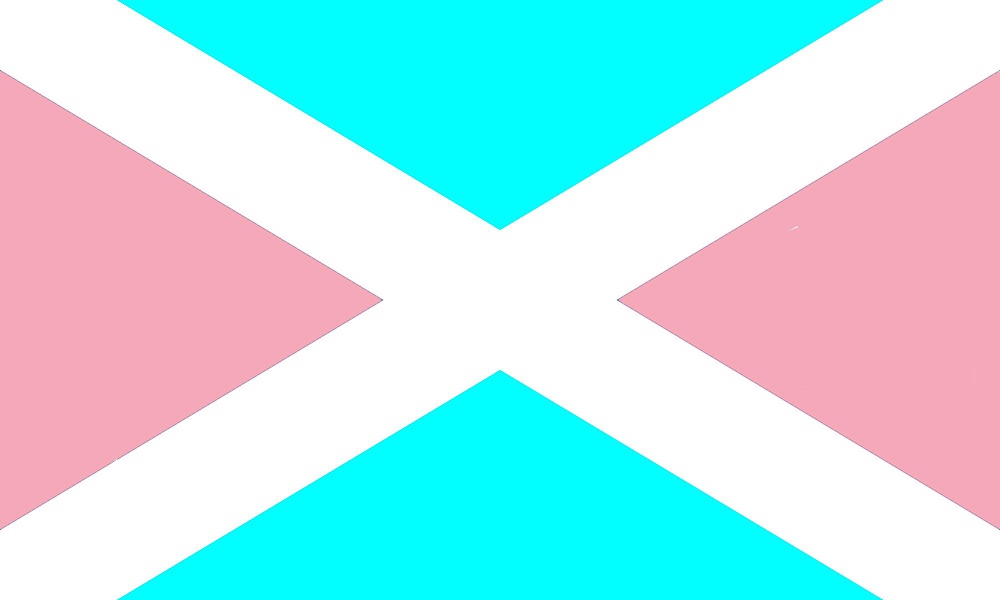 Scottish flag, but with Trans colours